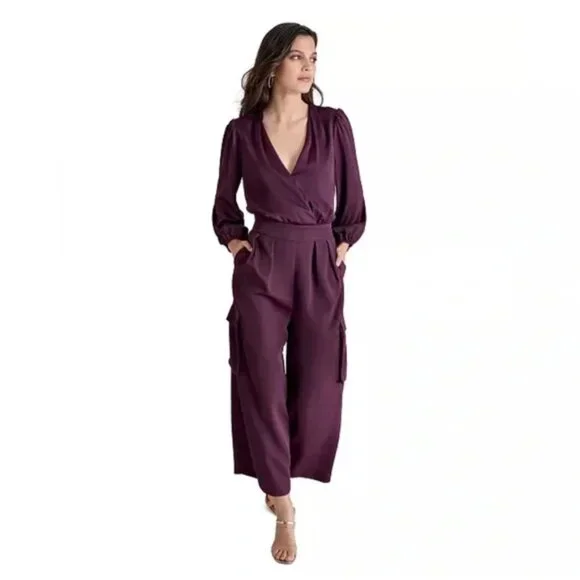 DKNY Women's Surplice-Neck Long-Sleeve Utility Jumpsuit New - Picture 1 of 6